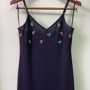 Vintage 90’s Smart Set Dark Navy Dress Embroidered with Mini Flowers